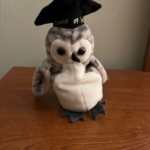 Ty Beanie Baby Wiser the Owl Plush with Graduation Cap - Gray and White